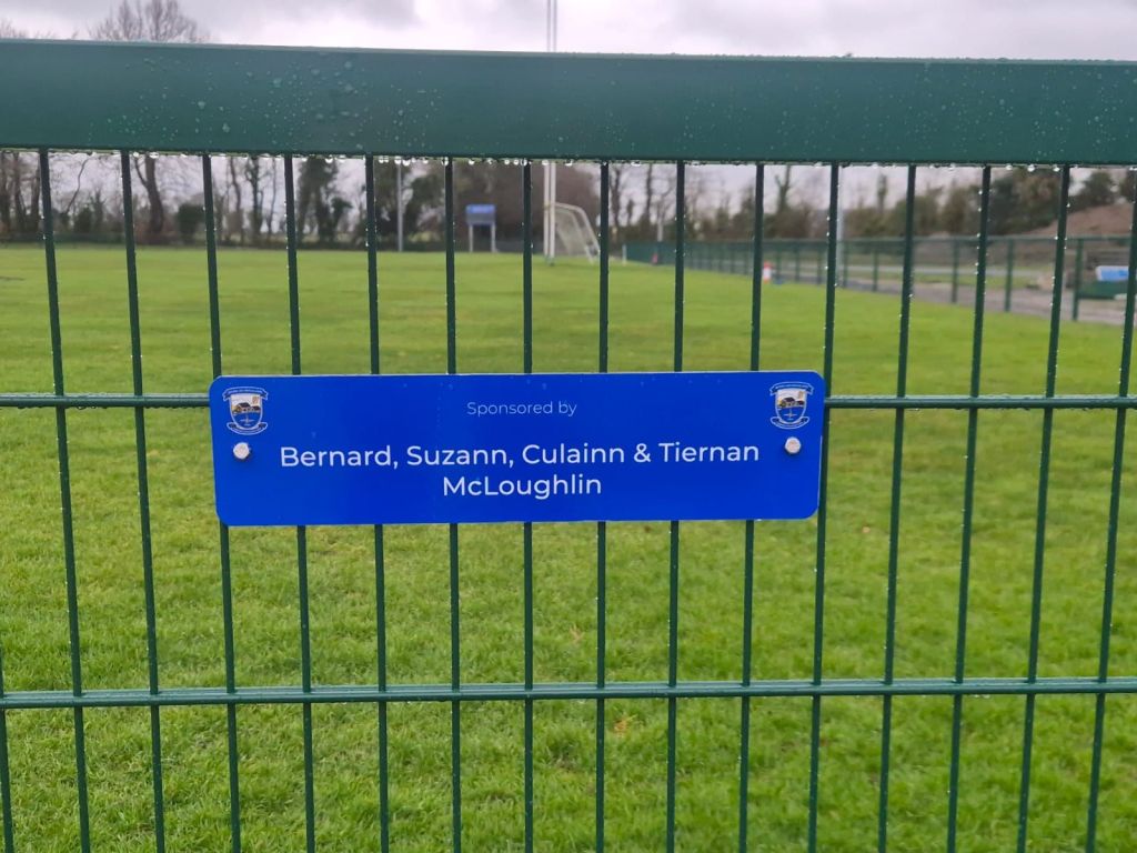 400x100mm sign attached to a fence panel surrounding our main pitch. Includes custom inscription.